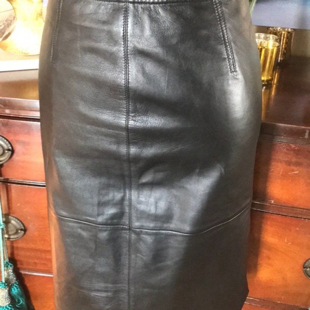 CACHE LAMBS LEATHER BLACK LEATHER SKIRT SZ 6